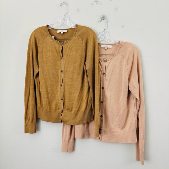 Loft Knit Button Front Beige Cardigans Bundle Of 2 Women’s Size L - Picture 1 of 10